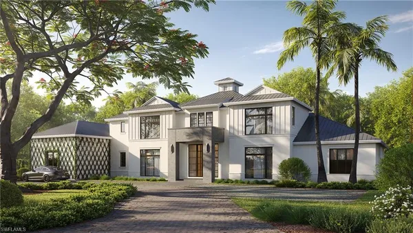 front view of a house with a garden