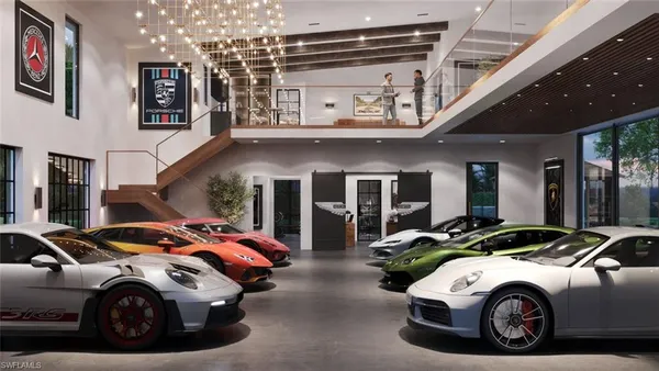 a front view of a building with parking space