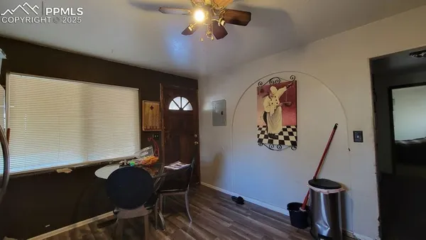 a workspace with furniture and screen