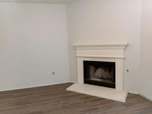 a room with a fireplace