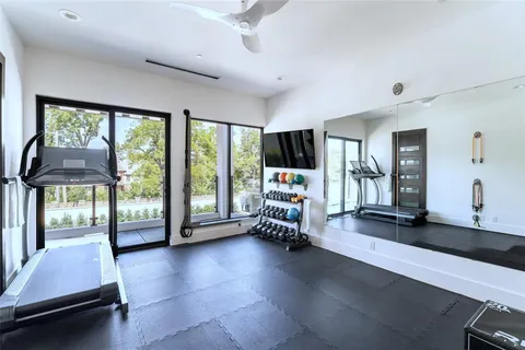 a view of a room with gym equipment