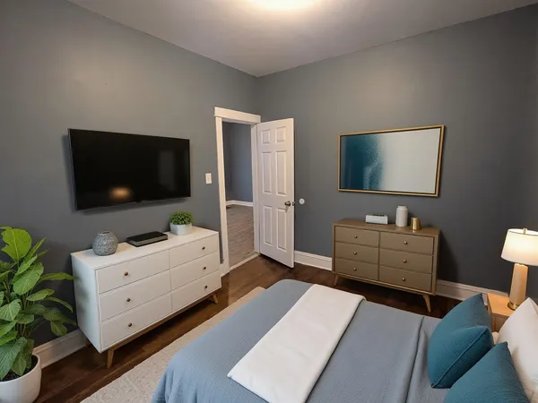 a room with furniture and flat screen tv