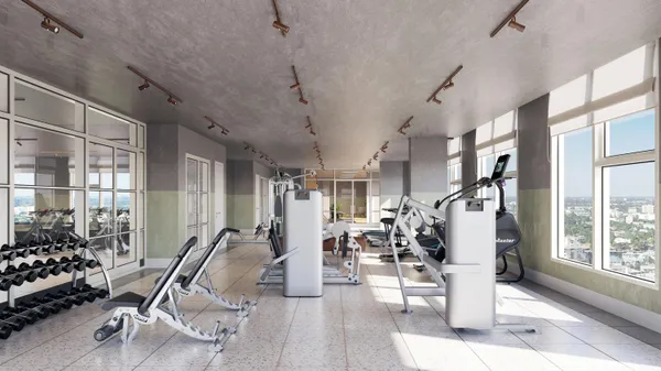 a view of a room with gym equipment
