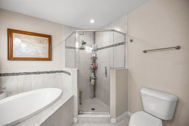 a bathroom with a shower and toilet