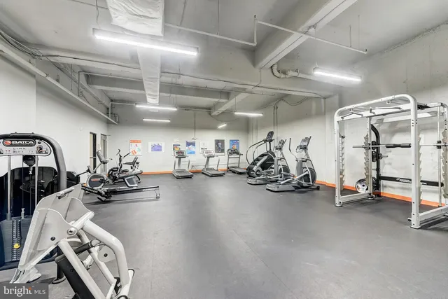 a view of a room with gym equipment