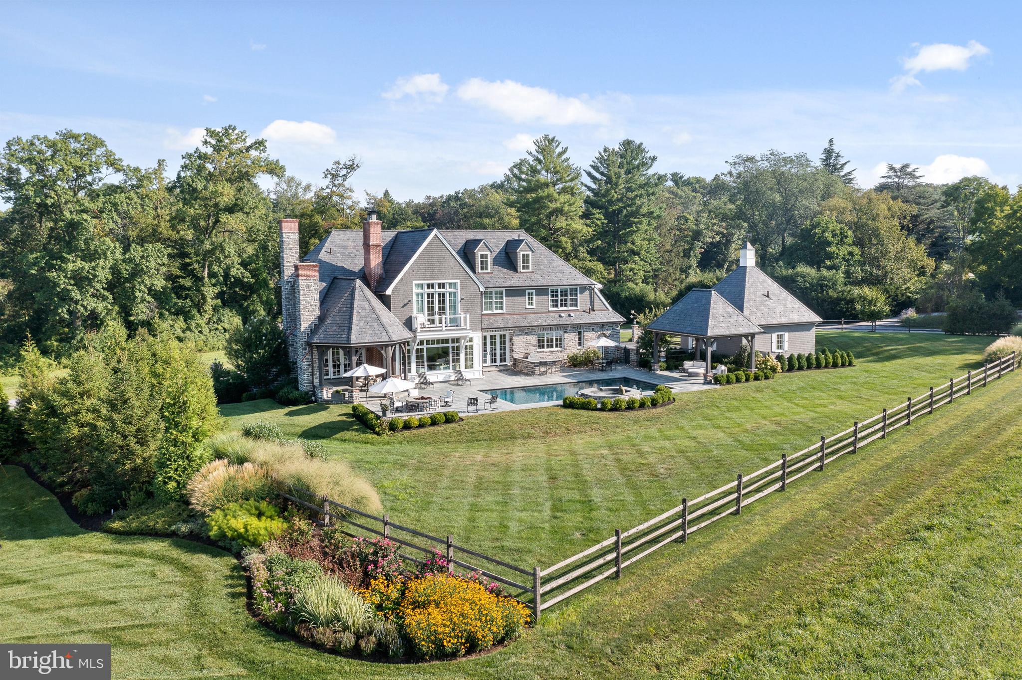 4 Ayrshire Drive Villanova, PA 19085 - Photo 88 of 96 Drone rear SPLIT RAIL FENCE