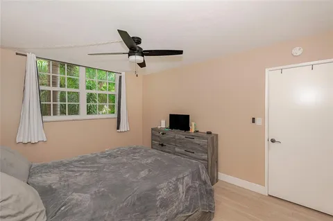 a bedroom with a bed and a flat tv screen on the dresser