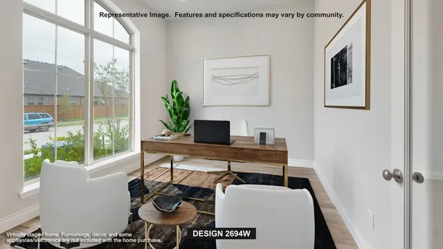 a workspace with furniture and a window