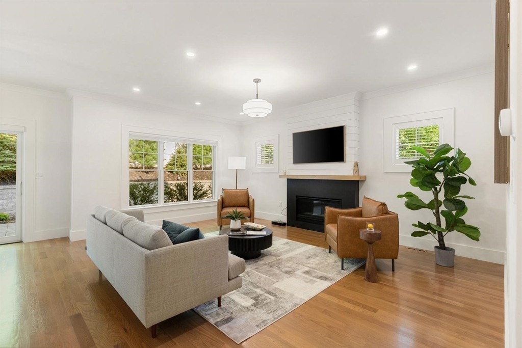 1124 Chestnut Street Newton, MA 02464 - Photo 3 of 41 a living room with furniture a fireplace a potted plant and a wooden floor