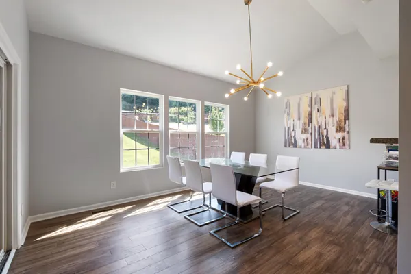 a workspace with wooden floor