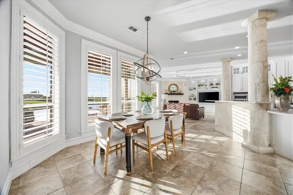 a view of a dining room and livingroom