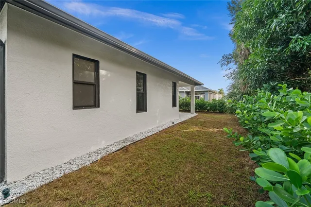 a view of backyard with plants and tree