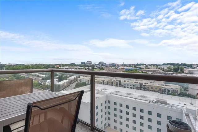 a view of a lake with a terrace