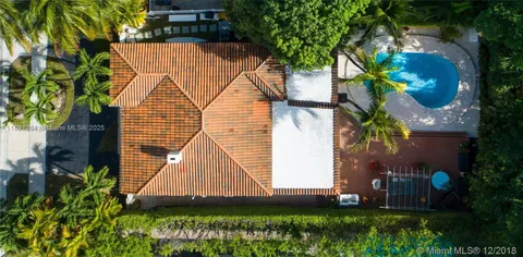 a view of backyard with potted plants and a large tree
