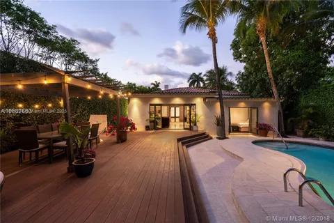 a view of a house with swimming pool and sitting area