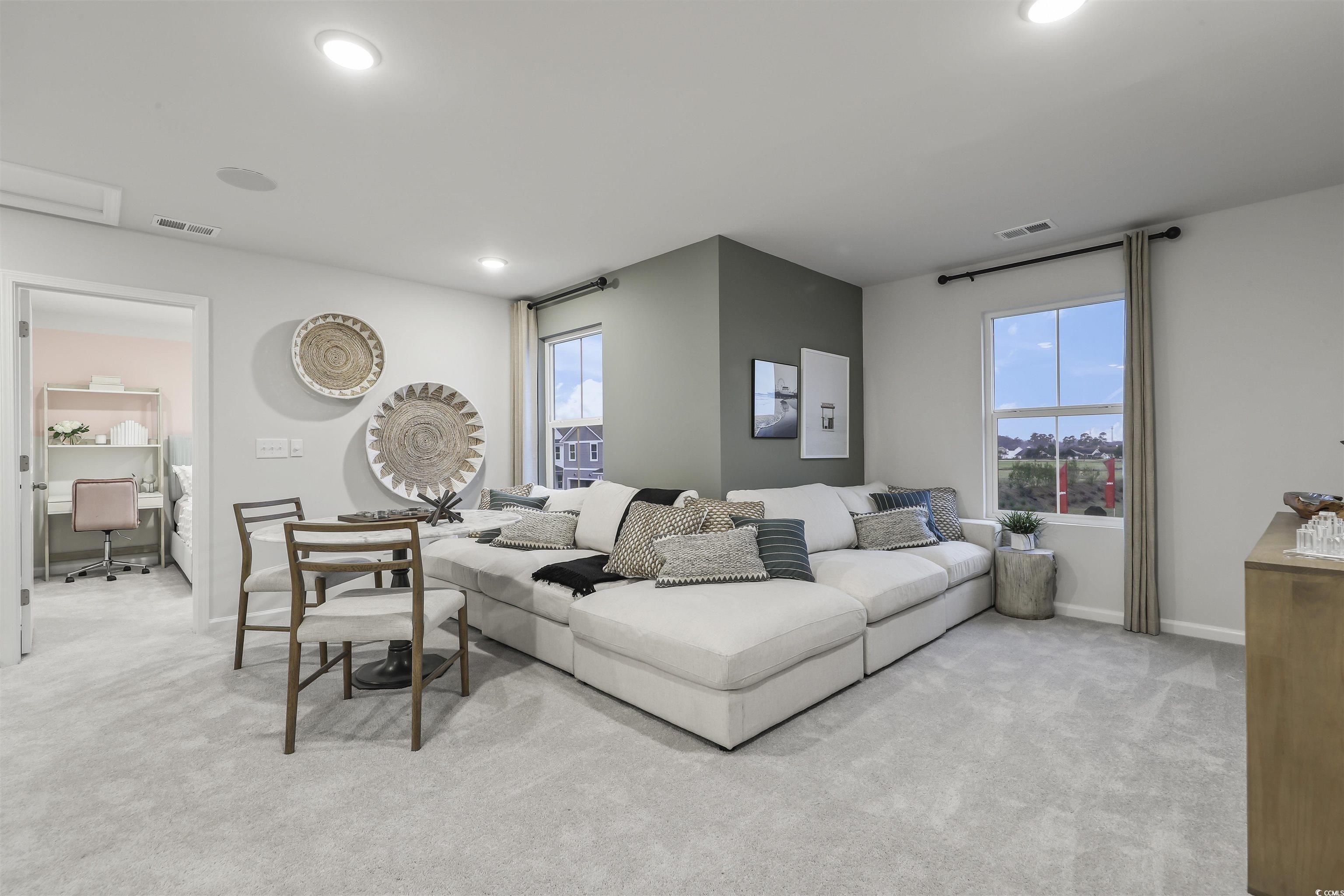 3090 Visionary Drive Myrtle Beach, SC 29588 - Photo 26 of 28 Living room with an office area, light carpet, and recessed lighting