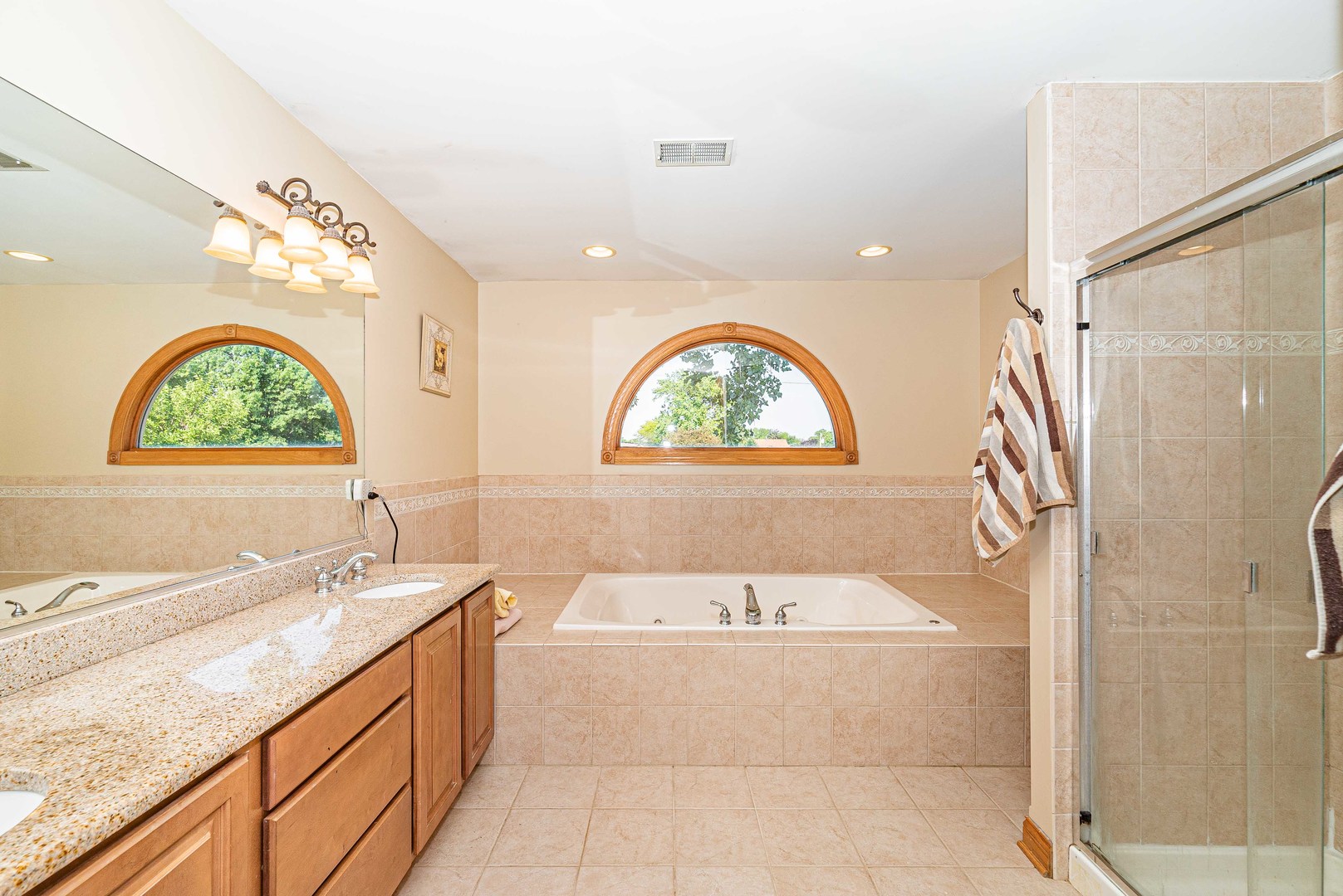 10551 Princess Avenue Chicago Ridge, IL 60415 - Photo 19 of 26 a bathroom with a granite countertop bathtub a sink and a window