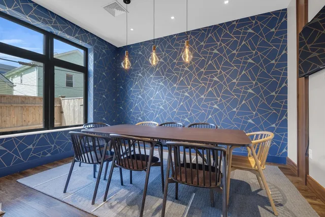 a table and chairs in a room