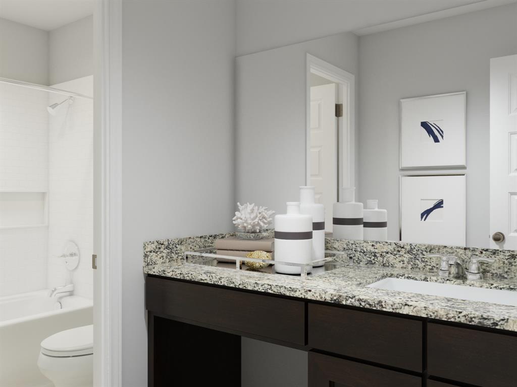 1009 Wind Drift Way Fort Worth, TX 76131 - Photo 39 of 40 a bathroom with a granite countertop sink and a toilet