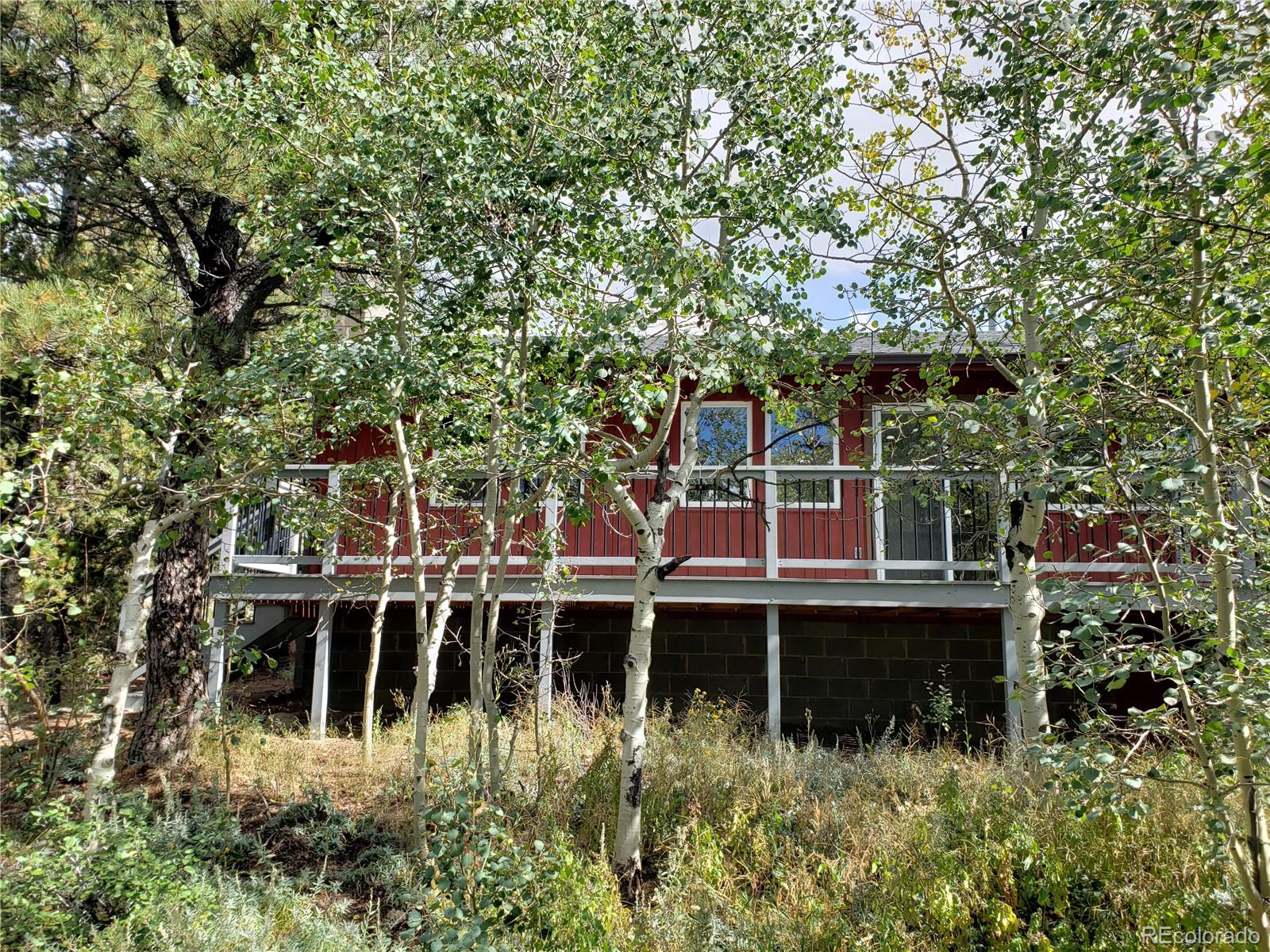 front view of house with a big yard and large trees