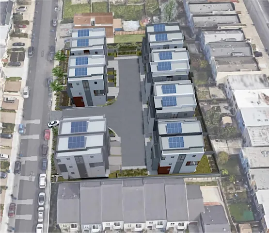 a front view of a multi story building