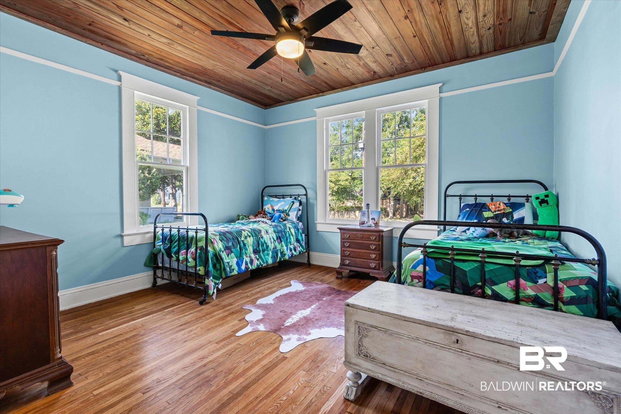 11 South Lafayette Street Mobile, AL 36604 - Photo 15 of 20 Bedroom with wood ceiling, wood finished floors, and ceiling fan