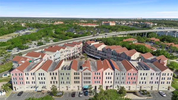 a view of a city with a balcony