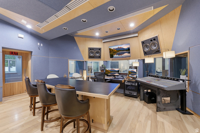 702 Alpine Highway Alpine, UT 84004 - Photo 68 of 83 Professional recording studio with acoustic paneling, wood-finish flooring, recessed lighting, and integrated sound equipment