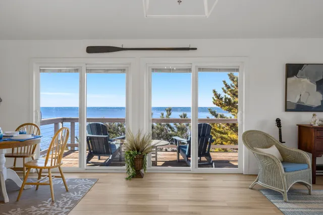 a living room with fireplace furniture and a floor to ceiling window