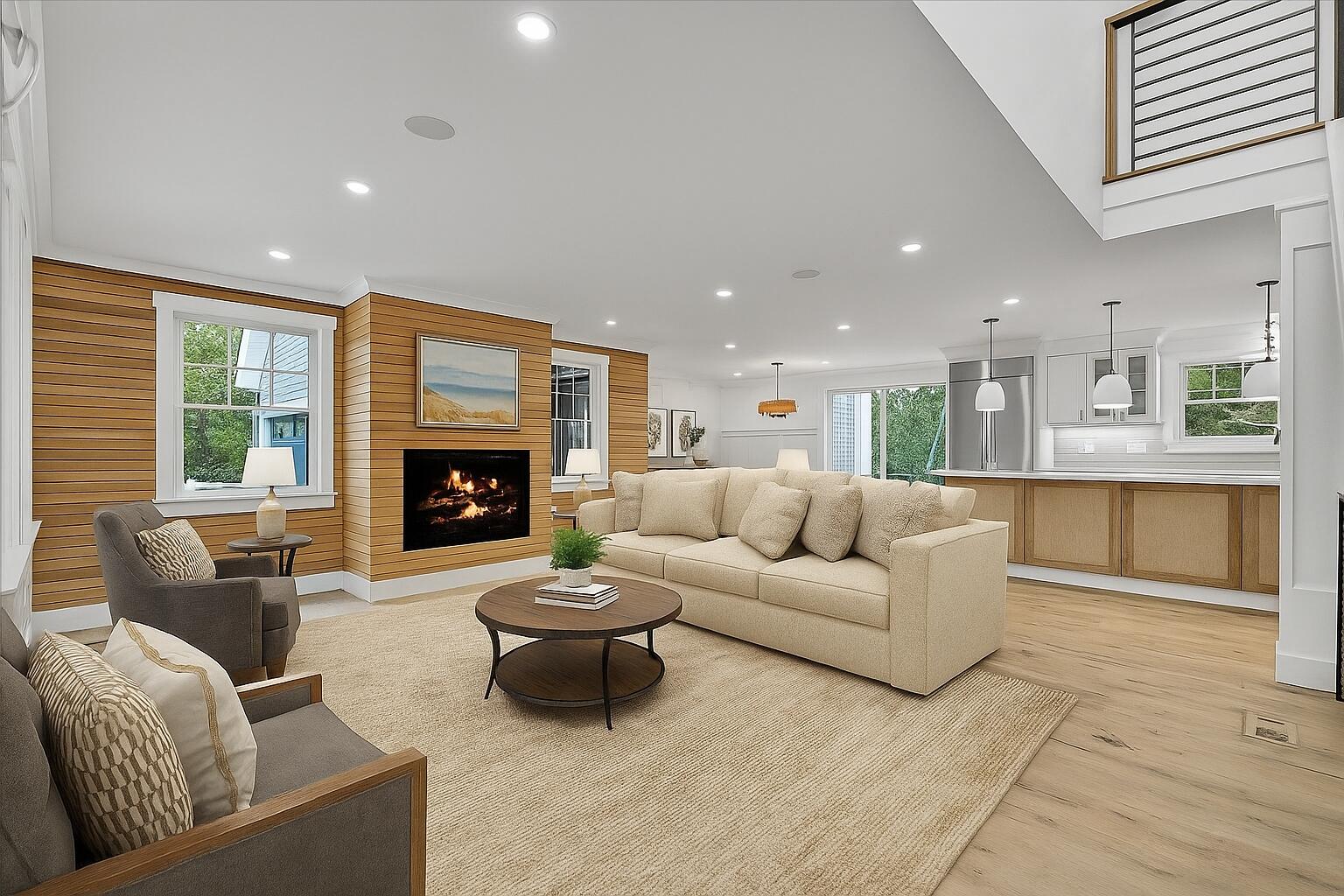 152 Pleasant Bay Road Harwich, MA 02645 - Photo 6 of 97 a living room with furniture and a fireplace