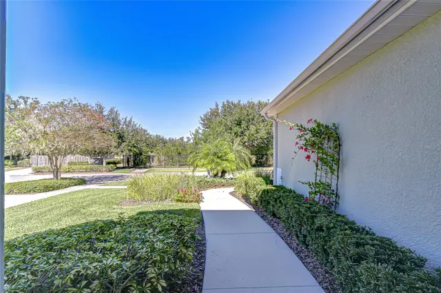 a view of a yard with an trees