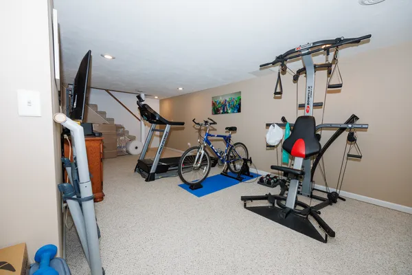 a view of a room with gym equipment