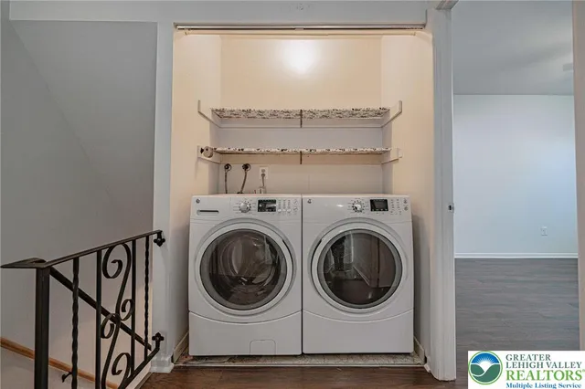 a utility room with dryer and washer