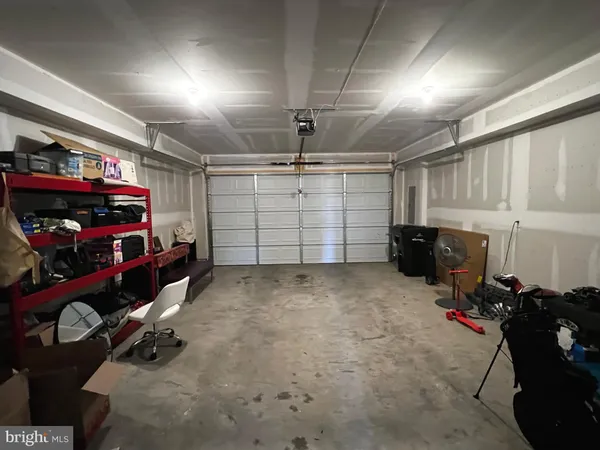 a view of a garage with storage