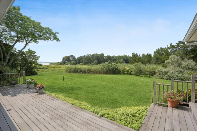 a yard with lots of green space and deers