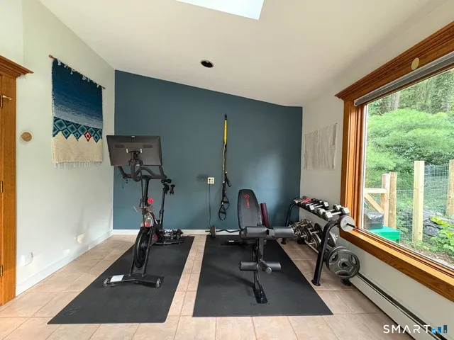 a view of a room with gym equipment
