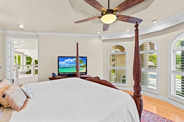 a view of an ocean and trees