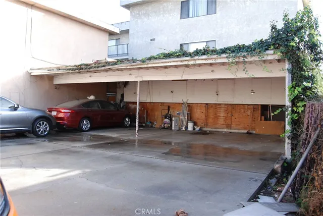 a view of a car parked in garage