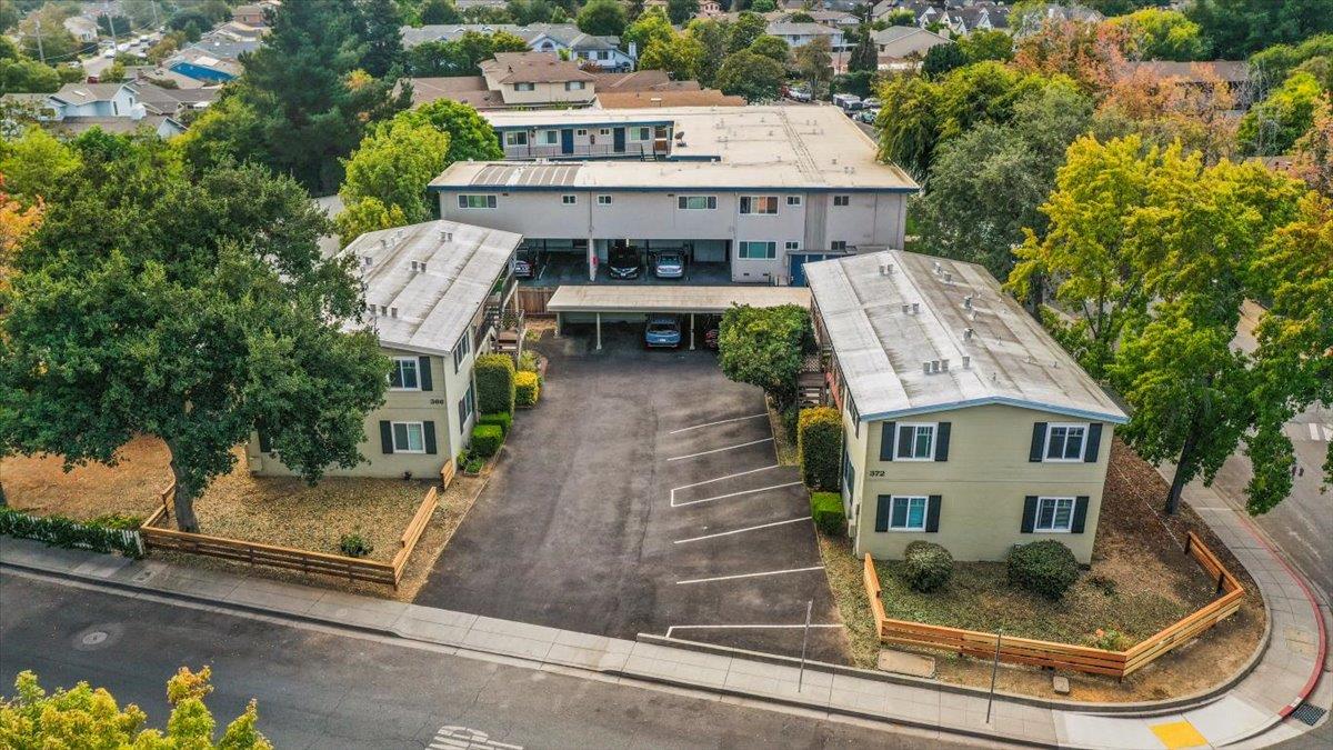 366 Camille Court Mountain View, CA 94040 - Photo 66 of 72 an aerial view of a house with swimming pool and glass windows