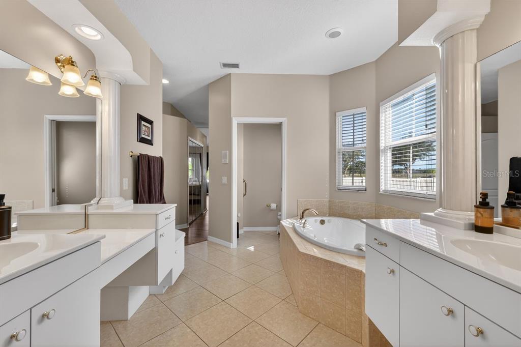 17312 Howling Wolf Run Parrish, FL 34219 - Photo 24 of 41 a spacious bathroom with a double vanity sink a mirror and a bathtub