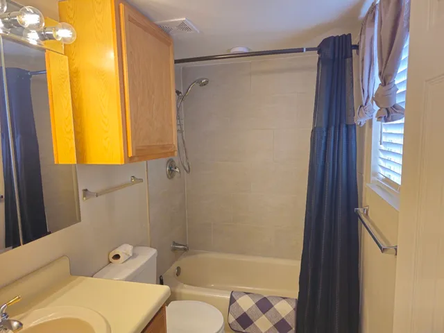 a bathroom with a bathtub and a shower