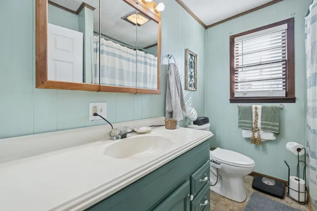 a bathroom with a sink a toilet and a mirror