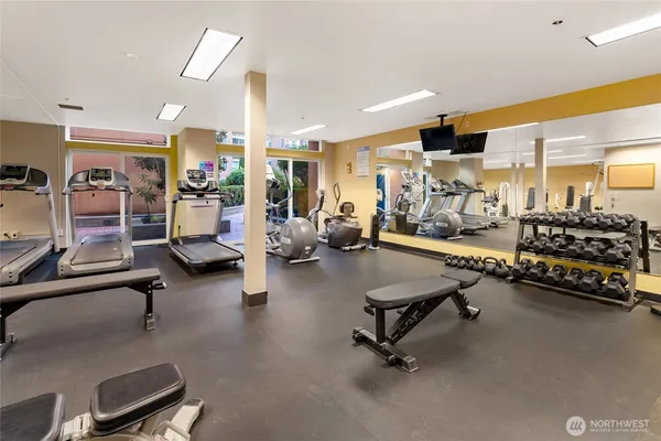 a room with gym equipment