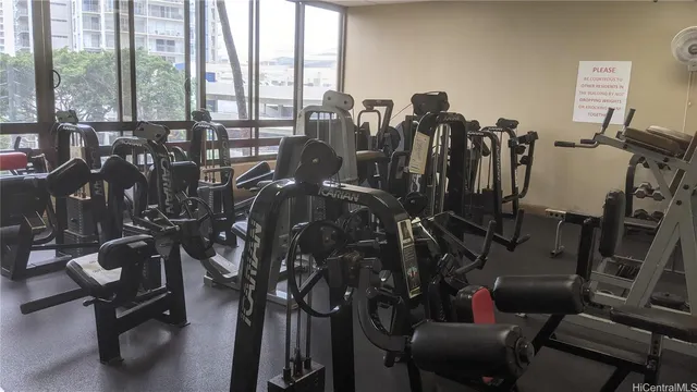 a view of a room with gym equipment
