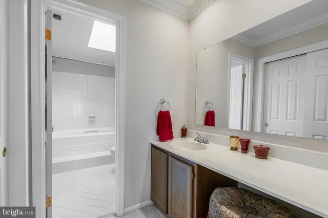 a bathroom with a sink vanity tub and a mirror