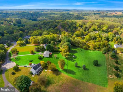 a view of a city with lush green forest