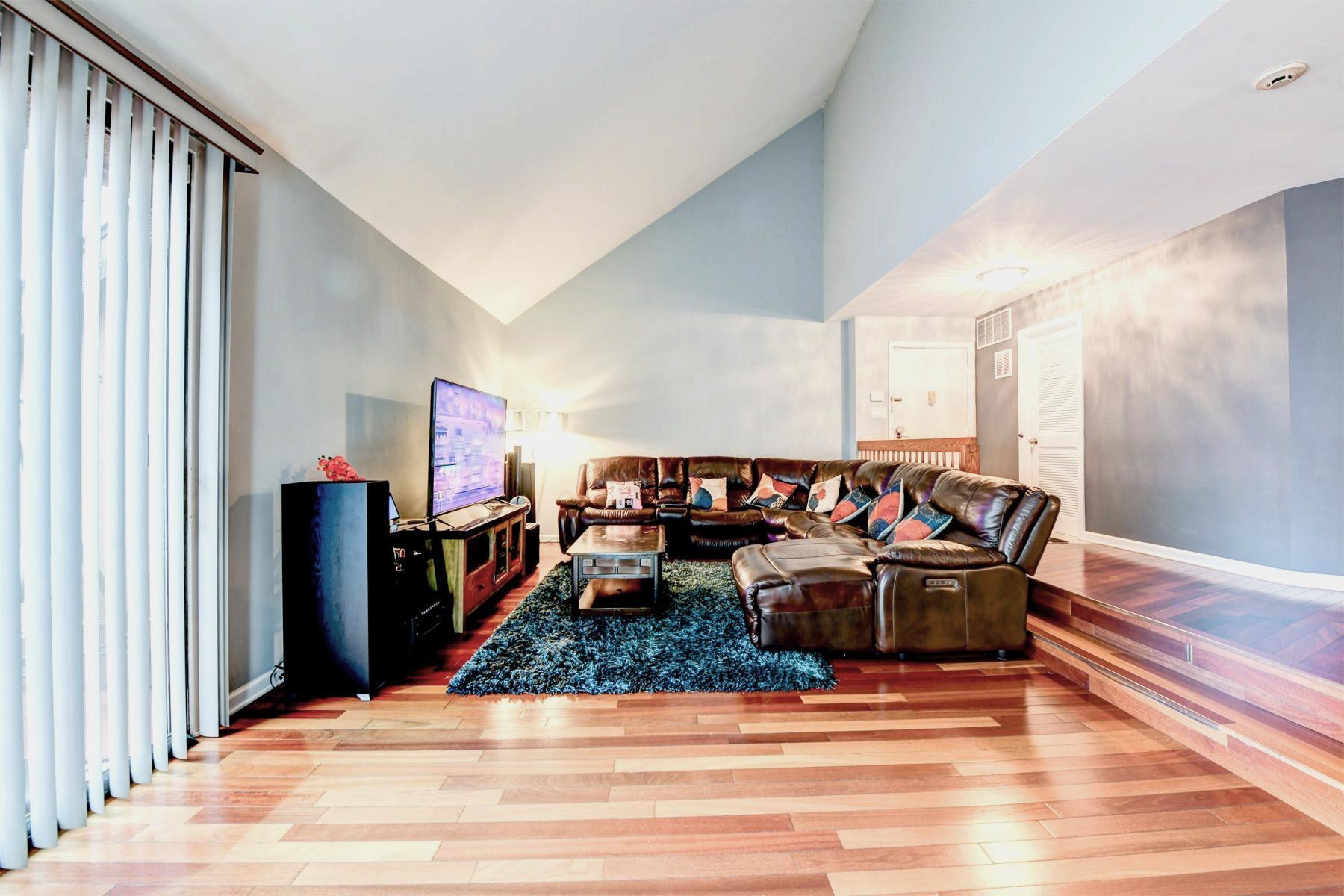 a view of a living room and a garage