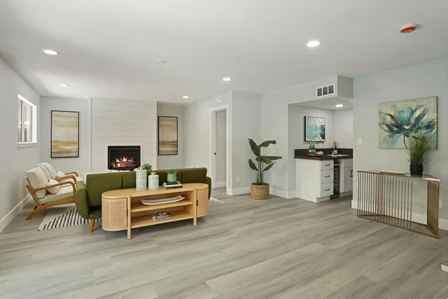 a living room with furniture