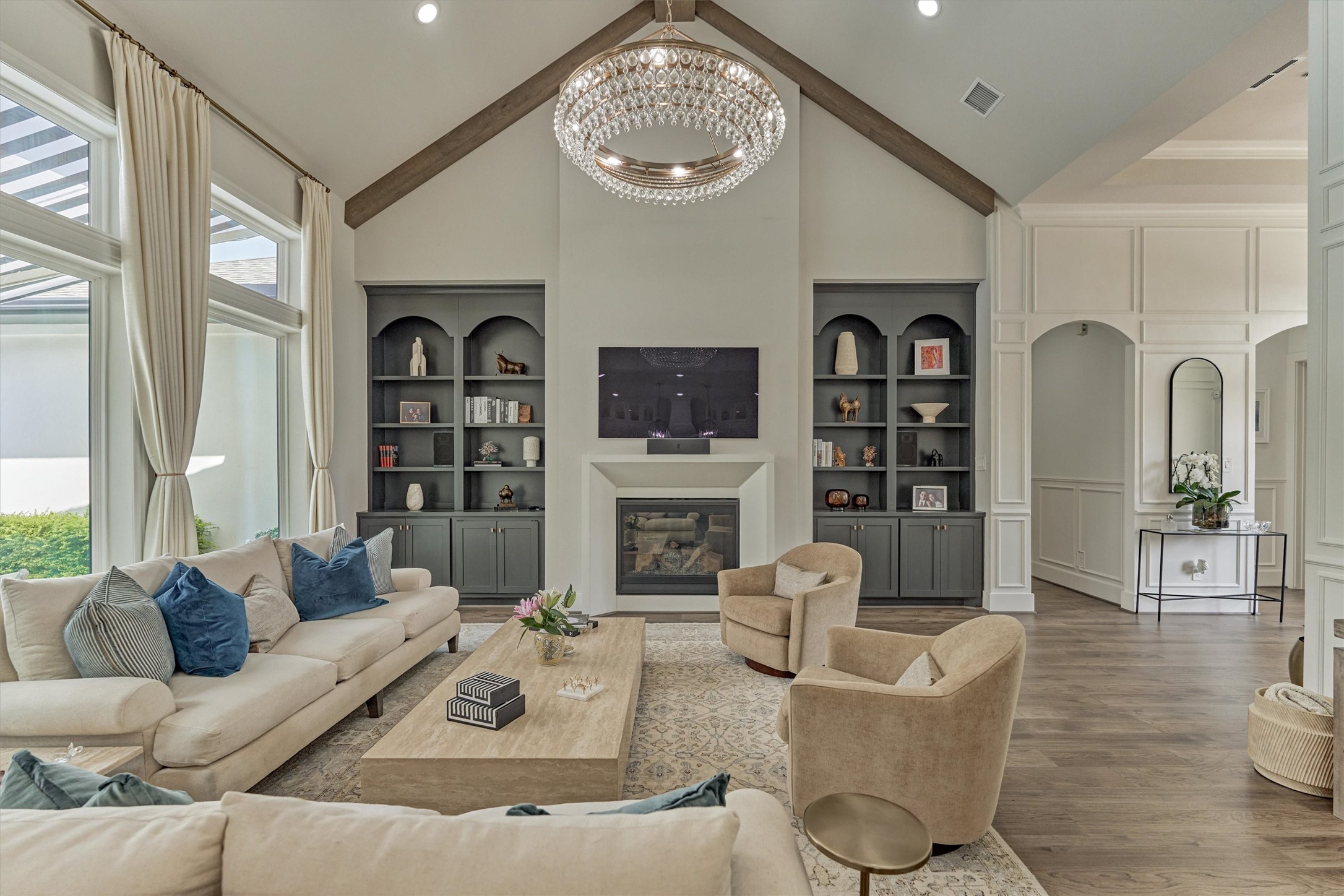 2017 Bennet Lane Conroe, TX 77384 - Photo 7 of 50 a living room with fireplace furniture and a large window