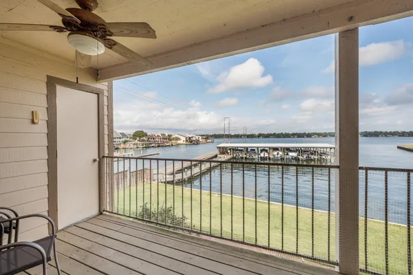 a view of a balcony from a window